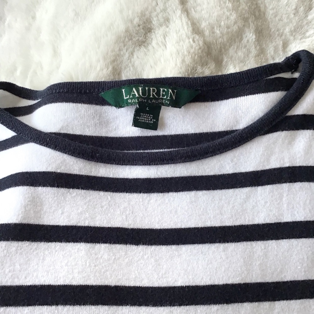LAUREN RALPH LAUREN Nautical Striped Cotton Long Sleeve Top Button Shoulder - Picture 10 of 12